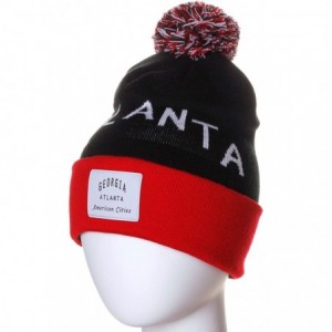 Skullies & Beanies Unisex USA Fashion Arch Cities Pom Pom Knit Hat Cap Beanie - Boston Black Red - CM12N6K42VS $12.14