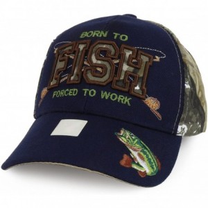 Baseball Caps Born to Fish Embroidery Mossy Oak- Realtree Adjustable Baseball Cap - Realtree Navy - CN18DW60ETL $14.14