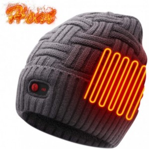 Skullies & Beanies Men Women Rechargeable Electric Warm Heated Hat Winter Battery Heat Skull Beanie - Thick-strips-grey - CH1...