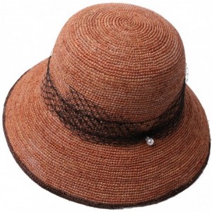 Sun Hats Womens 100% Raffia Straw Crochet Hat Foldable UPF Seashell/Bow Decoration - 99311_light Orange - C818SY4K2H6 $38.13