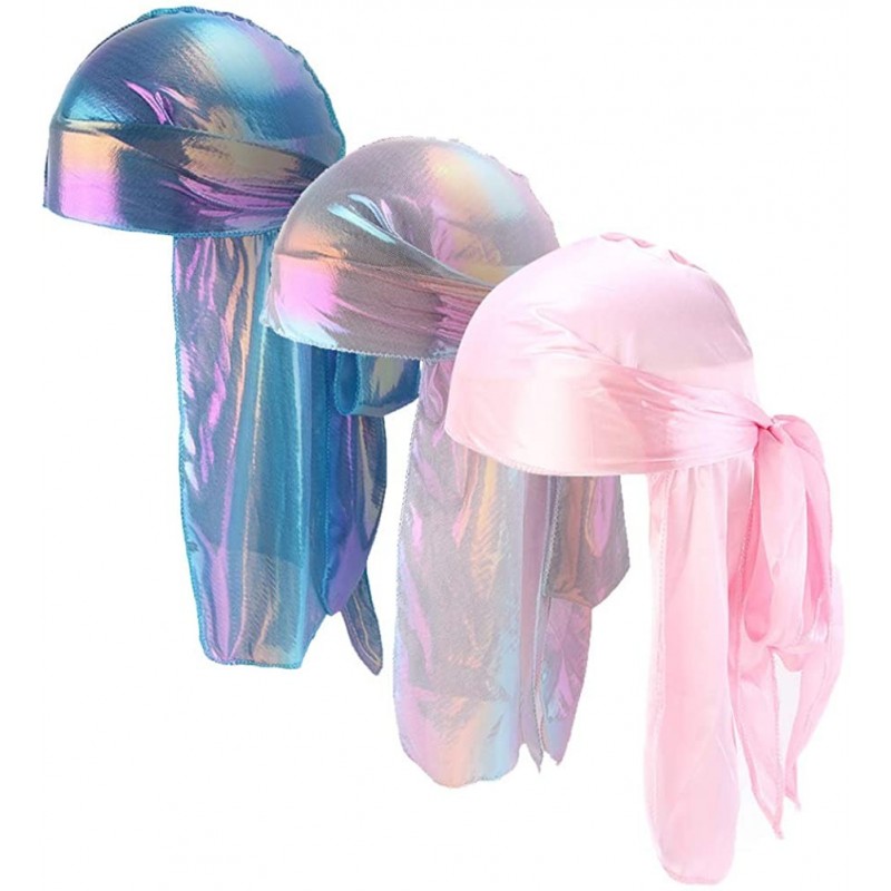 Skullies & Beanies Silky Durags Pack for Men Women Waves Satin Hair Bonnet Sleeping Hat Holographic Do Rags Set - C 3 - CW18X...