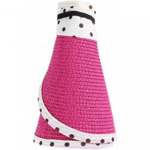 Sun Hats Girl Lady Foldable Polka Dot Ribbon Straw Wide Brim Floppy Sun Hat Visor - Hot Pink - C512GZSBFNX $15.42