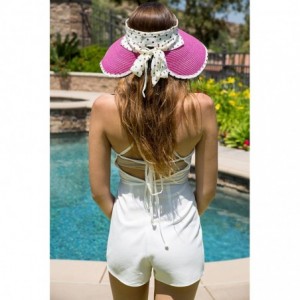 Sun Hats Girl Lady Foldable Polka Dot Ribbon Straw Wide Brim Floppy Sun Hat Visor - Hot Pink - C512GZSBFNX $15.42