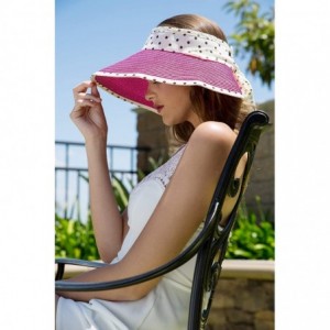 Sun Hats Girl Lady Foldable Polka Dot Ribbon Straw Wide Brim Floppy Sun Hat Visor - Hot Pink - C512GZSBFNX $15.42