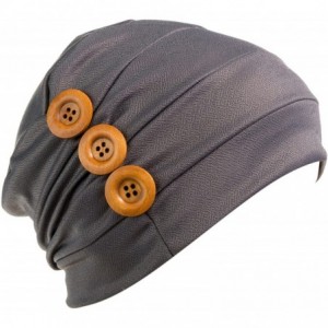 Headbands Print Flower Cap Cancer Hats Beanie Stretch Casual Turbans for Women - Button-(black+gray) - CP18DKYSMXW $17.07