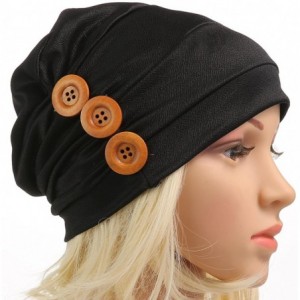 Headbands Print Flower Cap Cancer Hats Beanie Stretch Casual Turbans for Women - Button-(black+gray) - CP18DKYSMXW $17.07