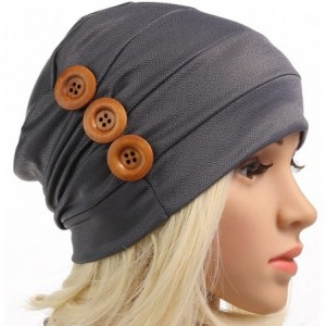 Headbands Print Flower Cap Cancer Hats Beanie Stretch Casual Turbans for Women - Button-(black+gray) - CP18DKYSMXW $17.07