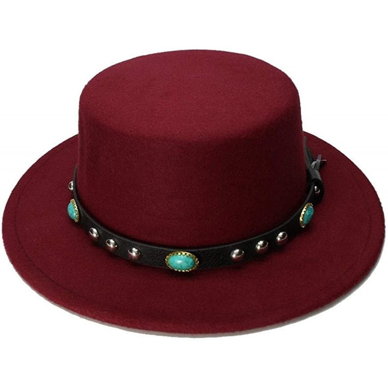 Fedoras Pork Pie Vintage Wool Wide Brim Top Cap Pork Pie Pork-Pie Bowler Hat Skull Bead Leather Band for Women Men - CP18KHW6...