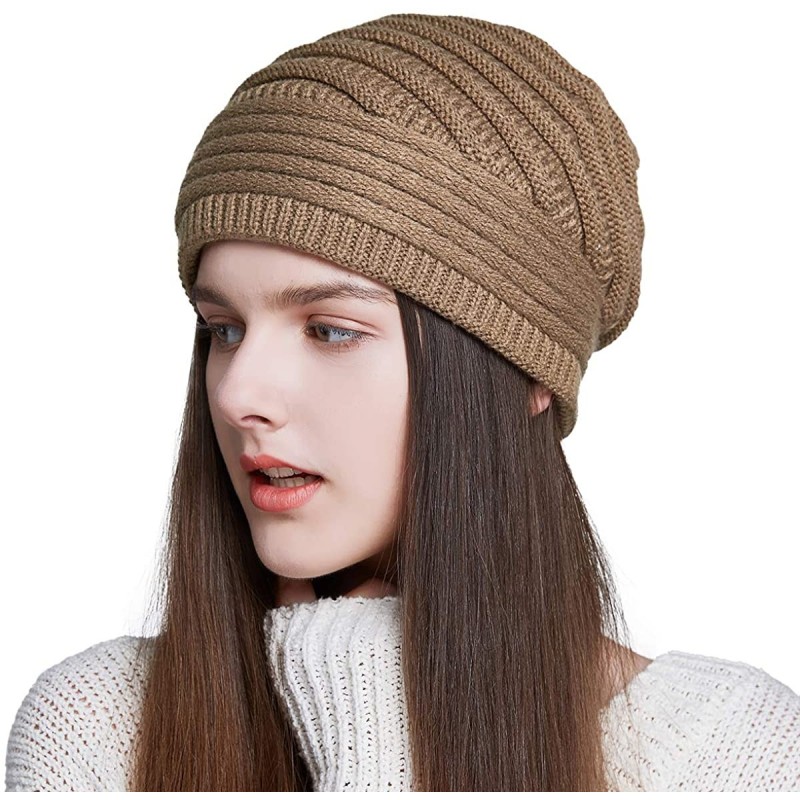 Skullies & Beanies Womens Slouchy Beanie-Trendy Chunky Cable Knit Beanie-Oversized Winter Hats for Women - Skull Beanie-camel...