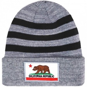 Skullies & Beanies Striped California Republic Cali Bear Long Beanie Cuffed Knit 12 inches Winter Hat - Gray/Black - CV18IRSM...