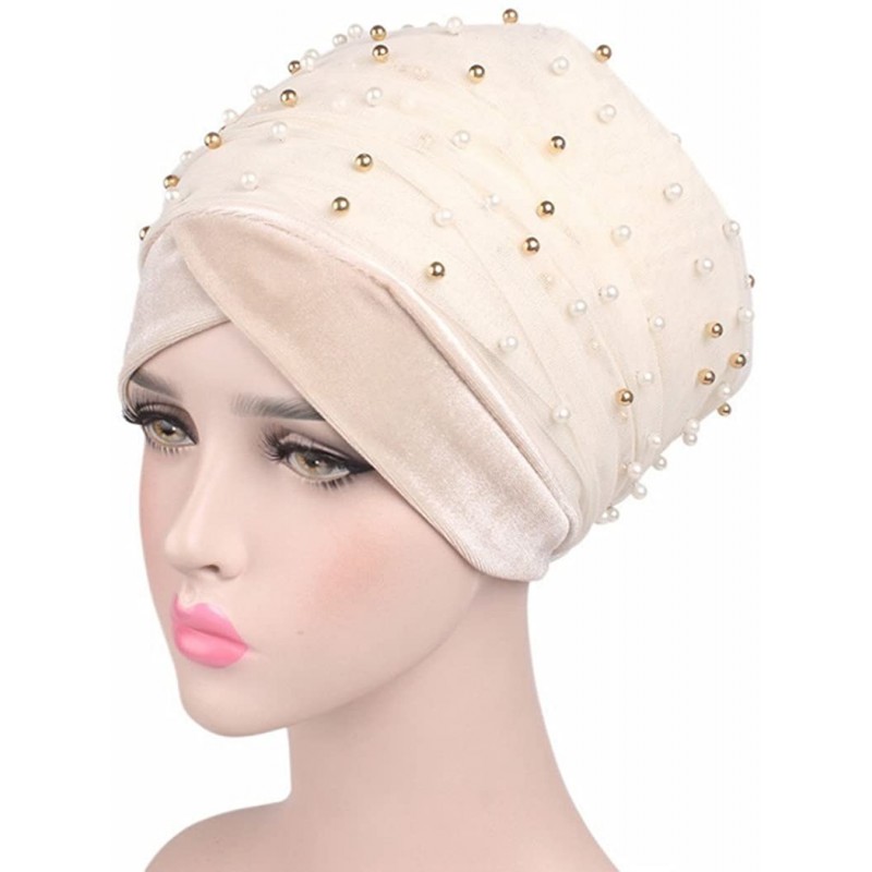 Skullies & Beanies Womens Removable Bowknot Hijab Turban Dual Purpose Cap - Beige1 - C218DICE9DS $17.54
