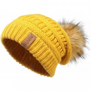 Skullies & Beanies Womens Winter Knit Beanie Hat Slouchy Warm Raccoon Fur Pom Pom Hat Caps for Women Ladies Girls - C818ZXUYD...