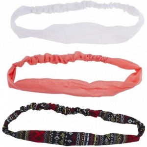 Headbands Women's Stretch Fabric Elastic Head Wrap Headbands 3PC Set - White Coral Tribal - CT17YT9OZLW $19.59