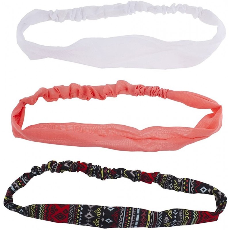 Headbands Women's Stretch Fabric Elastic Head Wrap Headbands 3PC Set - White Coral Tribal - CT17YT9OZLW $9.79