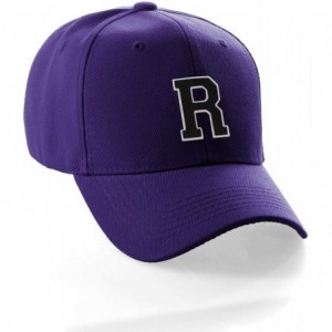 Baseball Caps Classic Baseball Hat Custom A to Z Initial Team Letter- Purple Cap White Black - Letter R - C218NXUZSZ8 $24.29