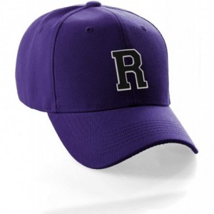 Baseball Caps Classic Baseball Hat Custom A to Z Initial Team Letter- Purple Cap White Black - Letter R - C218NXUZSZ8 $10.17