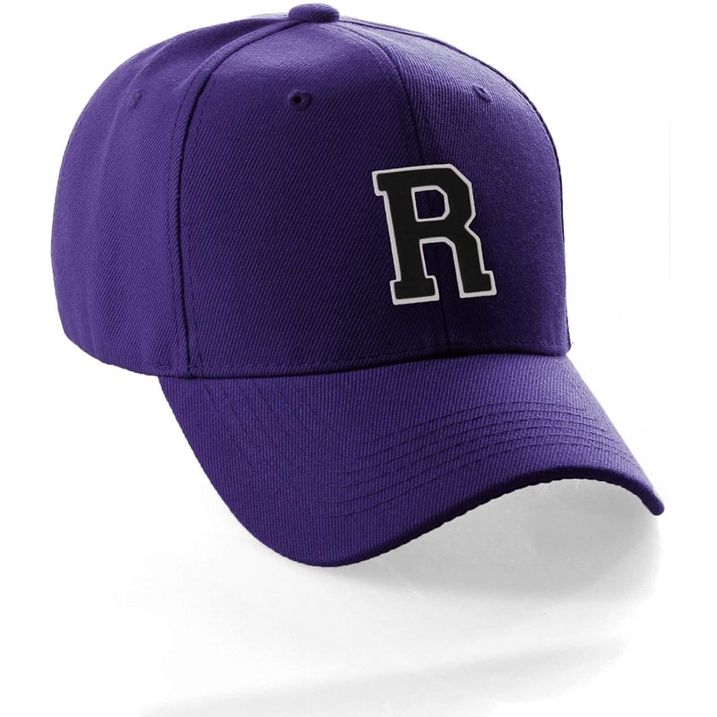 Baseball Caps Classic Baseball Hat Custom A to Z Initial Team Letter- Purple Cap White Black - Letter R - C218NXUZSZ8 $10.17