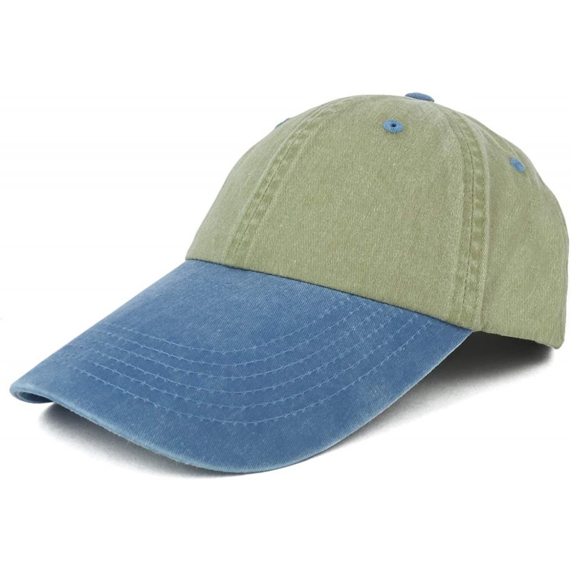 Baseball Caps 4 Inch Long Bill Pigment Dyed Washed Cotton Baseball Cap - Khaki Navy - CP18LRL8QNU $15.12