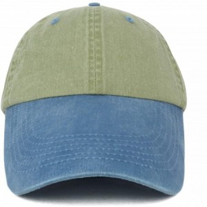 Baseball Caps 4 Inch Long Bill Pigment Dyed Washed Cotton Baseball Cap - Khaki Navy - CP18LRL8QNU $15.12