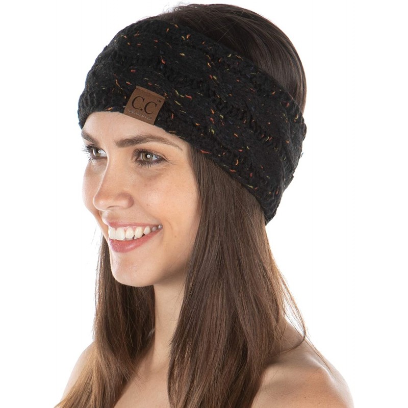 Cold Weather Headbands Exclusives Womens Head Wrap Lined Headband Stretch Knit Ear Warmer - Black - Confetti - C818Y8HQZ69 $1...