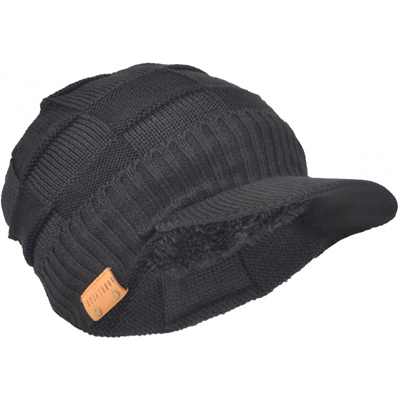 Newsboy Caps Retro Newsboy Knitted Hat with Visor Bill Winter Warm Hat for Men - Check-black - CV186X5X43Y $7.49