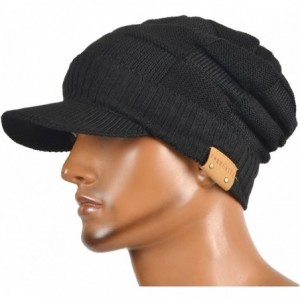 Newsboy Caps Retro Newsboy Knitted Hat with Visor Bill Winter Warm Hat for Men - Check-black - CV186X5X43Y $7.49