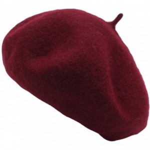 Berets Women's Classic Wool French Beret Solid Color - Wine - CV188YSO4LX $22.69