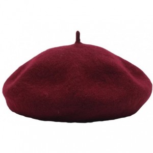 Berets Women's Classic Wool French Beret Solid Color - Wine - CV188YSO4LX $14.10