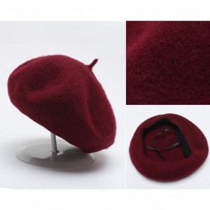 Berets Women's Classic Wool French Beret Solid Color - Wine - CV188YSO4LX $14.10