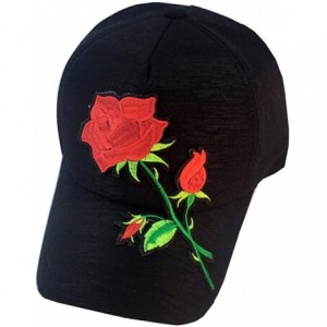 Baseball Caps Unisex Rose Embroidered Adjustable Strapback Dad Hat Baseball Cap - Black - CM182H6GLCA $12.53