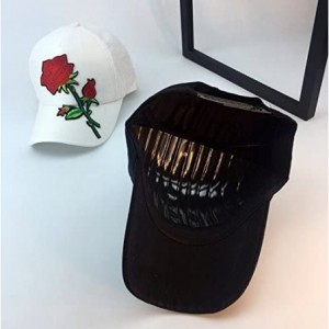 Baseball Caps Unisex Rose Embroidered Adjustable Strapback Dad Hat Baseball Cap - Black - CM182H6GLCA $12.53