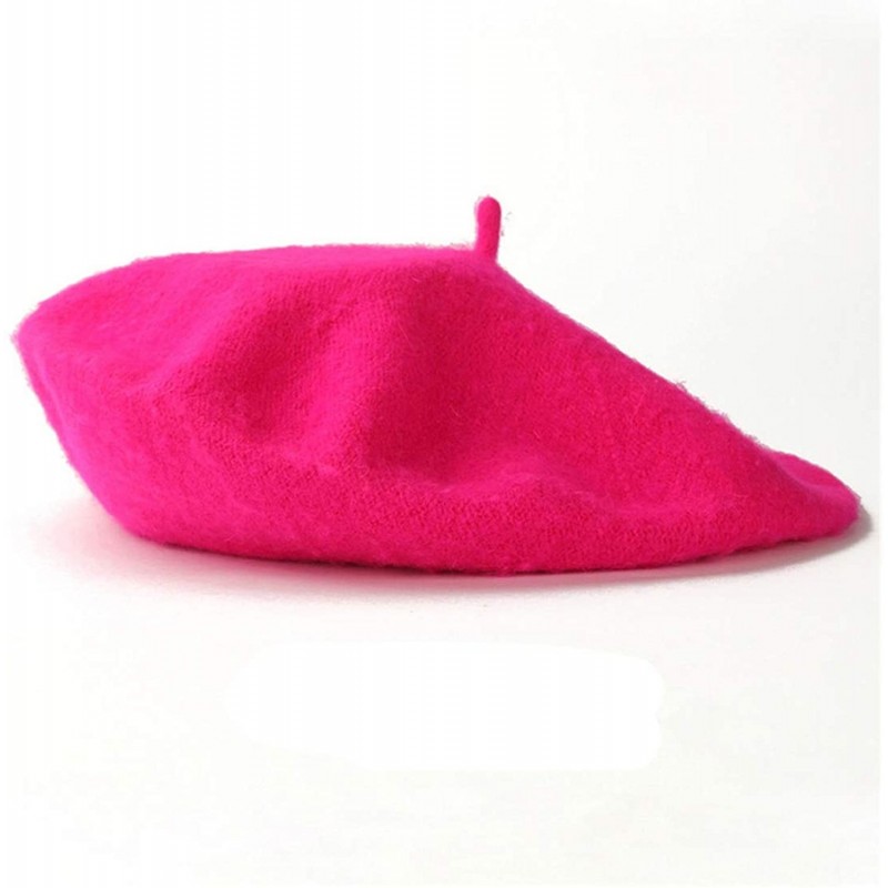 Berets Spring Beret Hat Flat Cap Women Wool Berets Hat Caps Casquette Female Warm Winter Cap - Rose - CF18A2XH27L $17.64