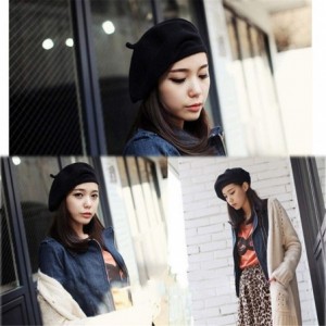 Berets Spring Beret Hat Flat Cap Women Wool Berets Hat Caps Casquette Female Warm Winter Cap - Rose - CF18A2XH27L $17.64