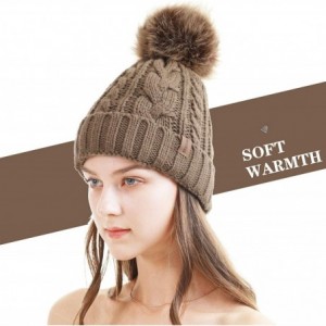 Skullies & Beanies Women Winter Pompom Beanie Hat with Warm Fleece Lined- Thick Slouchy Snow Knit Skull Ski Cap - 1 Dark Khak...