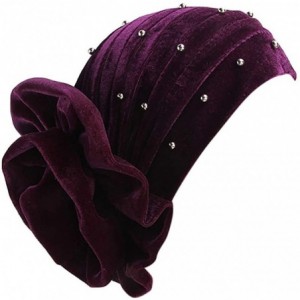 Skullies & Beanies India Muslim Fashion Women's Hijabs Headscarf Big Flowers Soft Chemotherapy Hat residentD - Purple - CE18M...