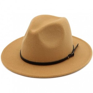 Fedoras Womens Classic Wide Brim Floppy Panama Hat Belt Buckle Fedora Hat - Khaki - CY18A9NSAS7 $14.58