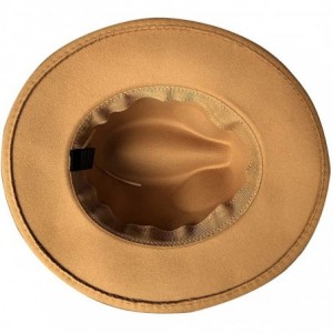 Fedoras Womens Classic Wide Brim Floppy Panama Hat Belt Buckle Fedora Hat - Khaki - CY18A9NSAS7 $14.58