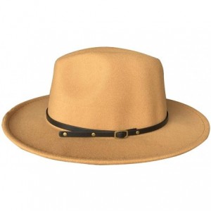 Fedoras Womens Classic Wide Brim Floppy Panama Hat Belt Buckle Fedora Hat - Khaki - CY18A9NSAS7 $14.58