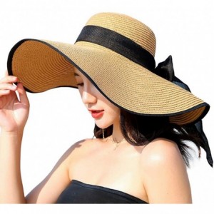 Sun Hats Women's Wide Brim Sun Protection Straw Hat-Folable Floppy Hat-Summer UV Protection Beach Cap - C1-e-khaki - C518OSSU...