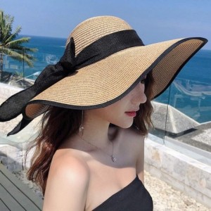 Sun Hats Women's Wide Brim Sun Protection Straw Hat-Folable Floppy Hat-Summer UV Protection Beach Cap - C1-e-khaki - C518OSSU...