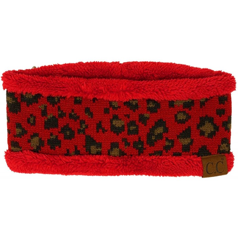 Cold Weather Headbands Winter CC Sherpa Polar Fleece Lined Thick Knit Headband Headwrap Hat Cap - Leopard Red - CP18A7MM0UZ $...