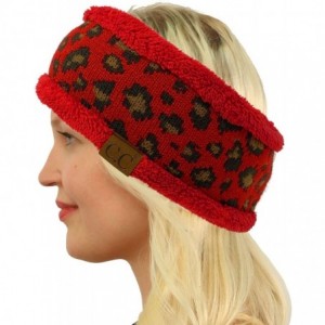 Cold Weather Headbands Winter CC Sherpa Polar Fleece Lined Thick Knit Headband Headwrap Hat Cap - Leopard Red - CP18A7MM0UZ $...