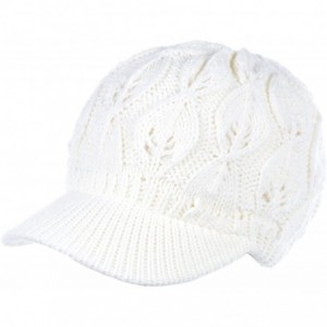 Skullies & Beanies Winter Fashion Knit Cap Hat for Women- Peaked Visor Beanie- Warm Fleece Lined-Many Styles - White Oval - C...