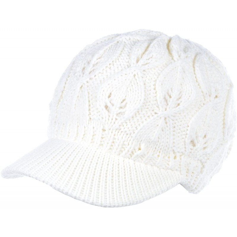 Skullies & Beanies Winter Fashion Knit Cap Hat for Women- Peaked Visor Beanie- Warm Fleece Lined-Many Styles - White Oval - C...