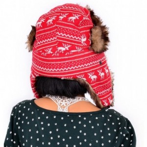 Bomber Hats Earflap Hat Winter Faux Fur Trapper Ski Hats Womens Girls Mens Multi Styles - Deer Knit & Faux Fur - Red - CN11O8...