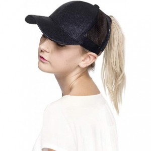 Baseball Caps Glitter Messy High Buns Trucker Ponycap Ponytail Baseball Adjustable Cap for Women Girl - Black - CH18QN9ZCYY $...