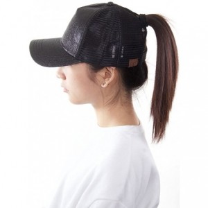 Baseball Caps Glitter Messy High Buns Trucker Ponycap Ponytail Baseball Adjustable Cap for Women Girl - Black - CH18QN9ZCYY $...