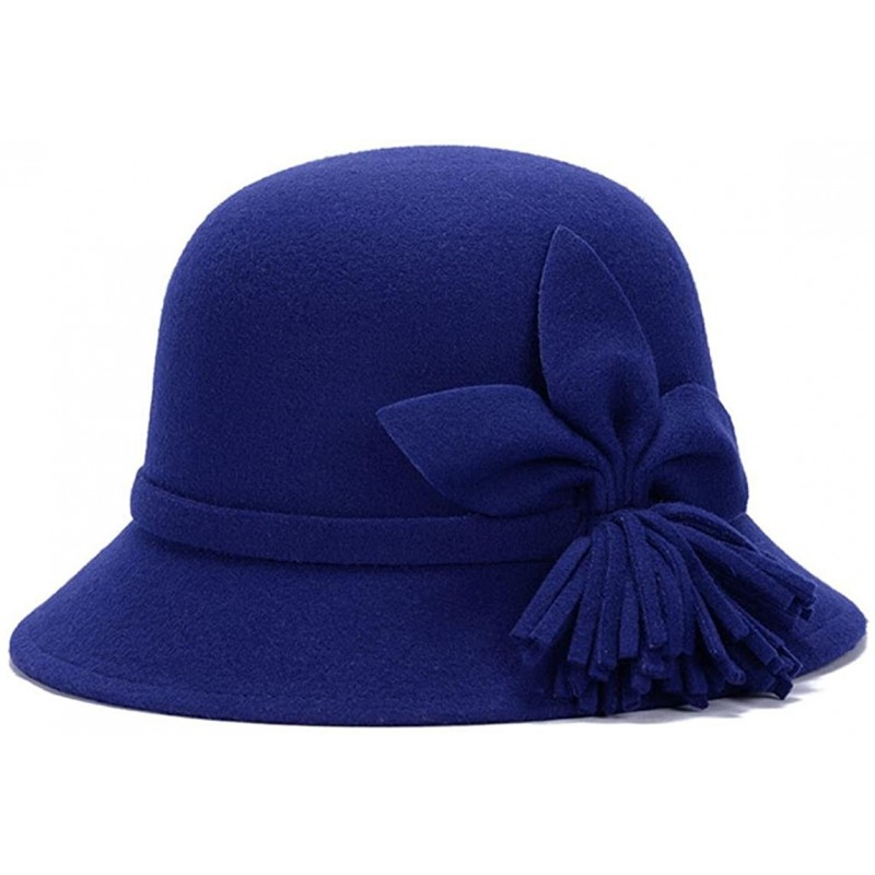 Bomber Hats Fahion Style Woolen Cloche Bucket Hat with Flower Accent Winter Hat for Women - Blue-c - CN1208QHEMJ $27.73