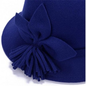 Bomber Hats Fahion Style Woolen Cloche Bucket Hat with Flower Accent Winter Hat for Women - Blue-c - CN1208QHEMJ $50.37