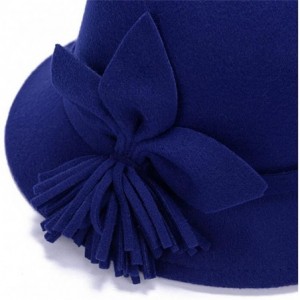 Bomber Hats Fahion Style Woolen Cloche Bucket Hat with Flower Accent Winter Hat for Women - Blue-c - CN1208QHEMJ $27.73